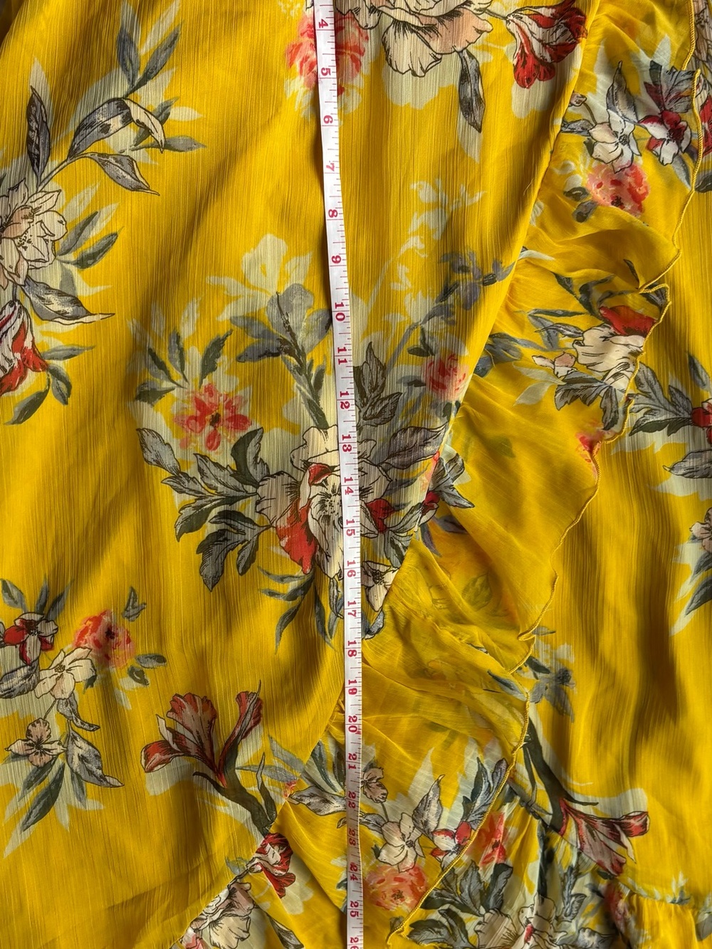 Vero moda yellow mustard floral wrap midi skirt ruffle boho cottagecore summer - Picture 9 of 14